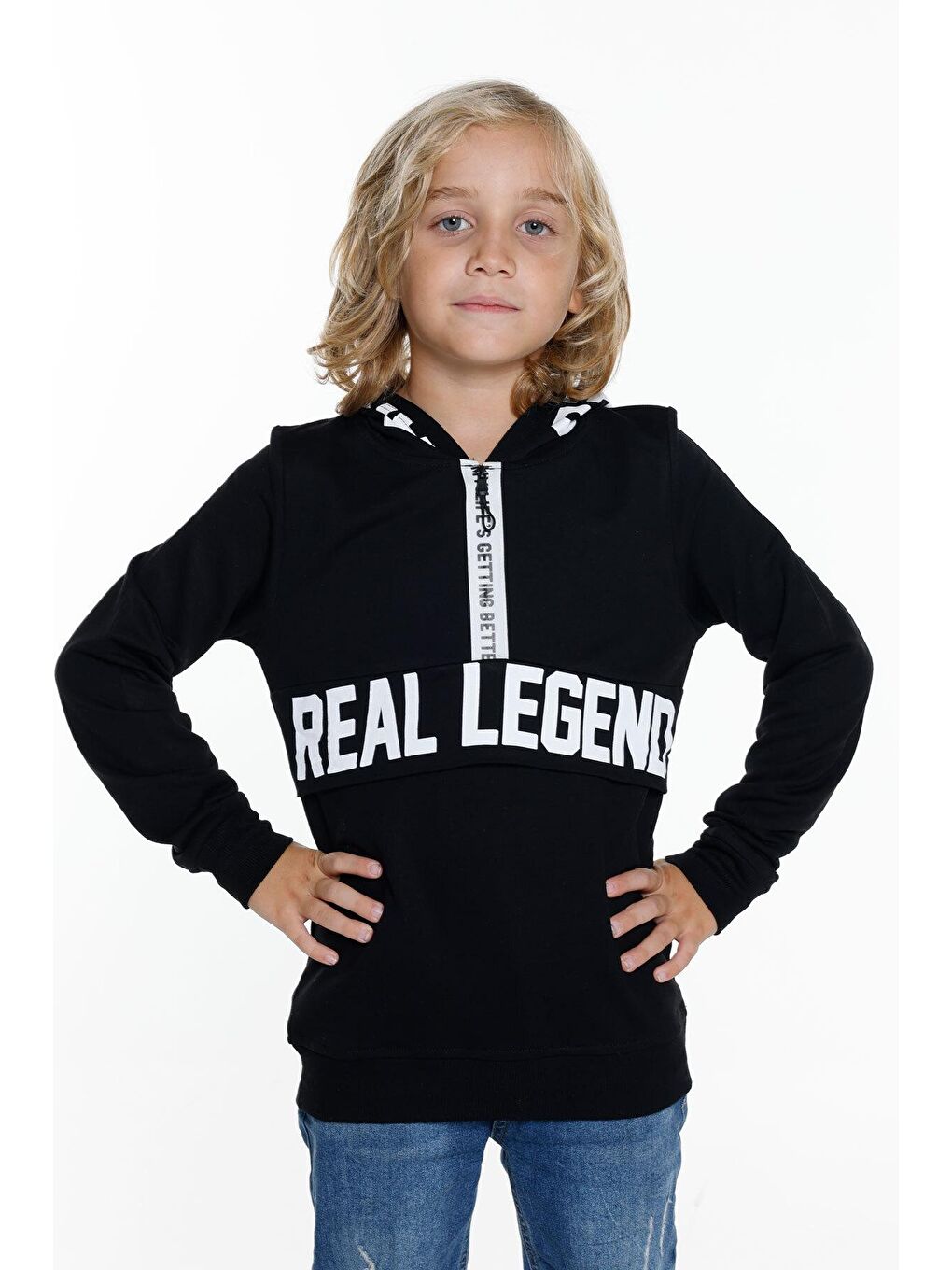 Siyah Erkek Çocuk Kapüşonlu Fermuarlı Sweatshirt 4-14 Yaş 14033