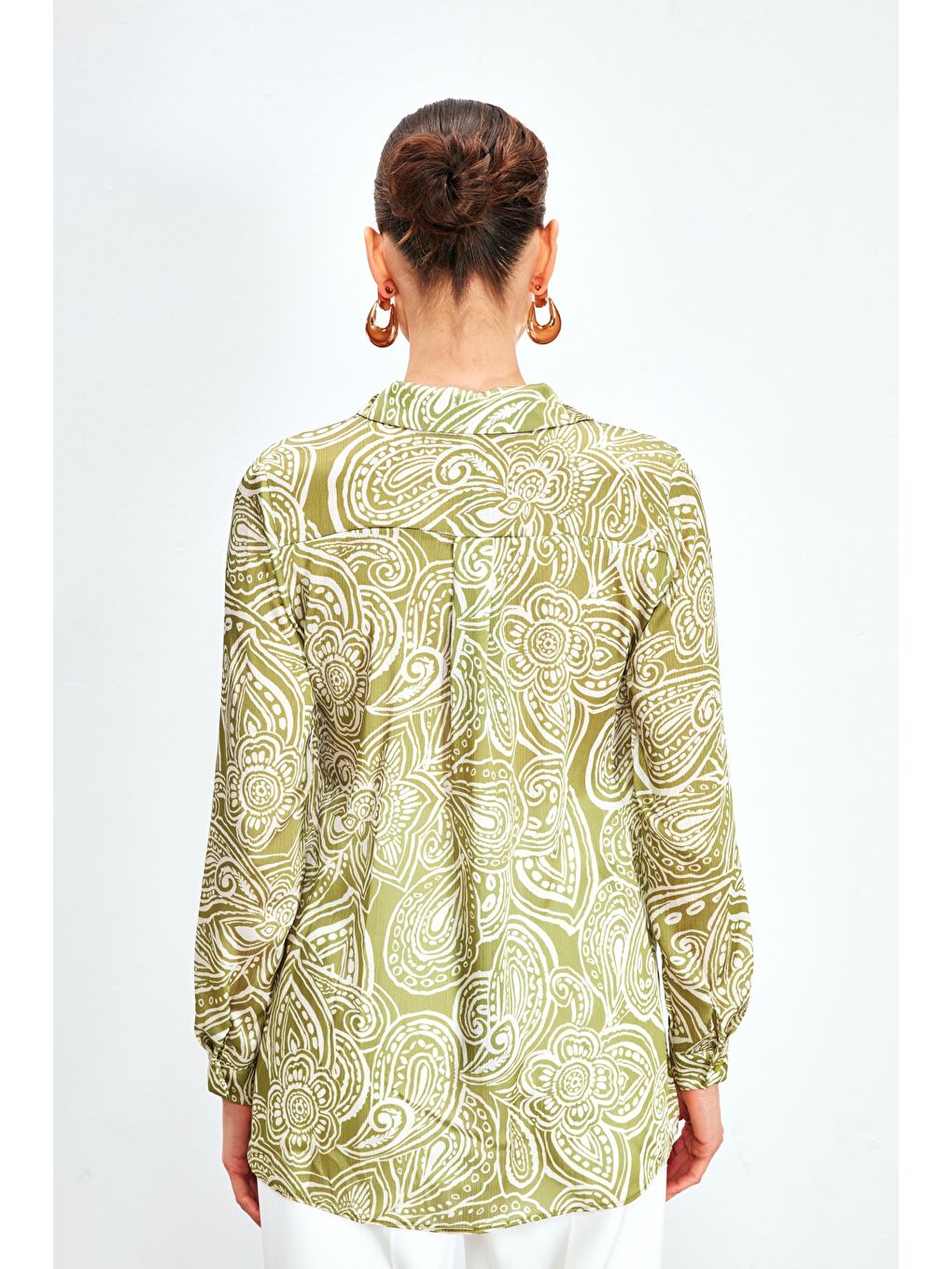 Desenli Düz Gömlek - Yağ Yeşili-5