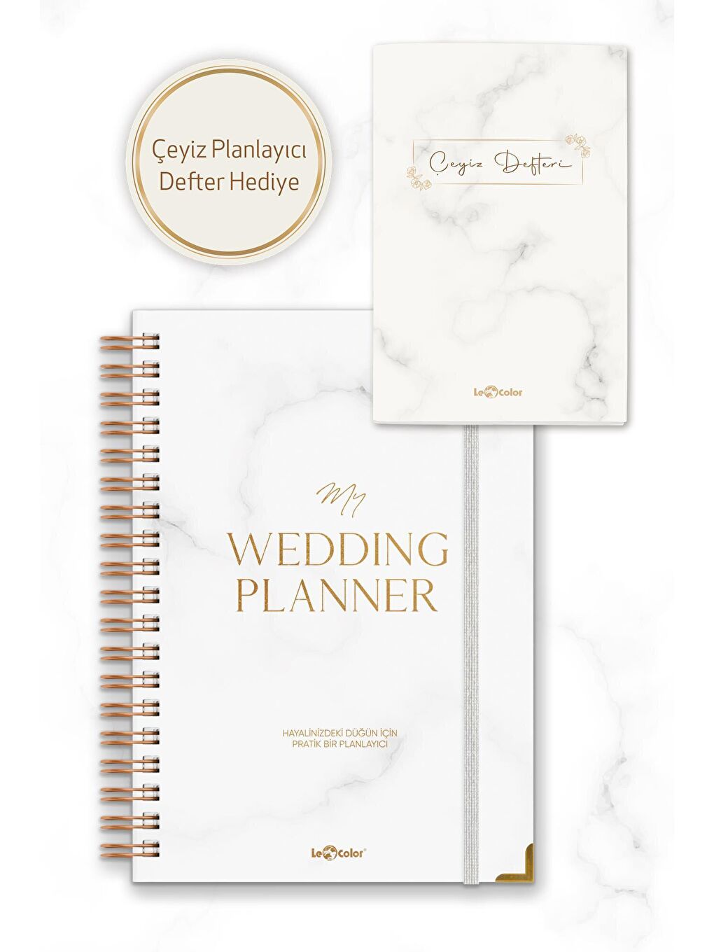 LE COLOR Beyaz Düğün Planlayıcısı Altın Köşeli Ajanda Luxury Wedding Planner - 2