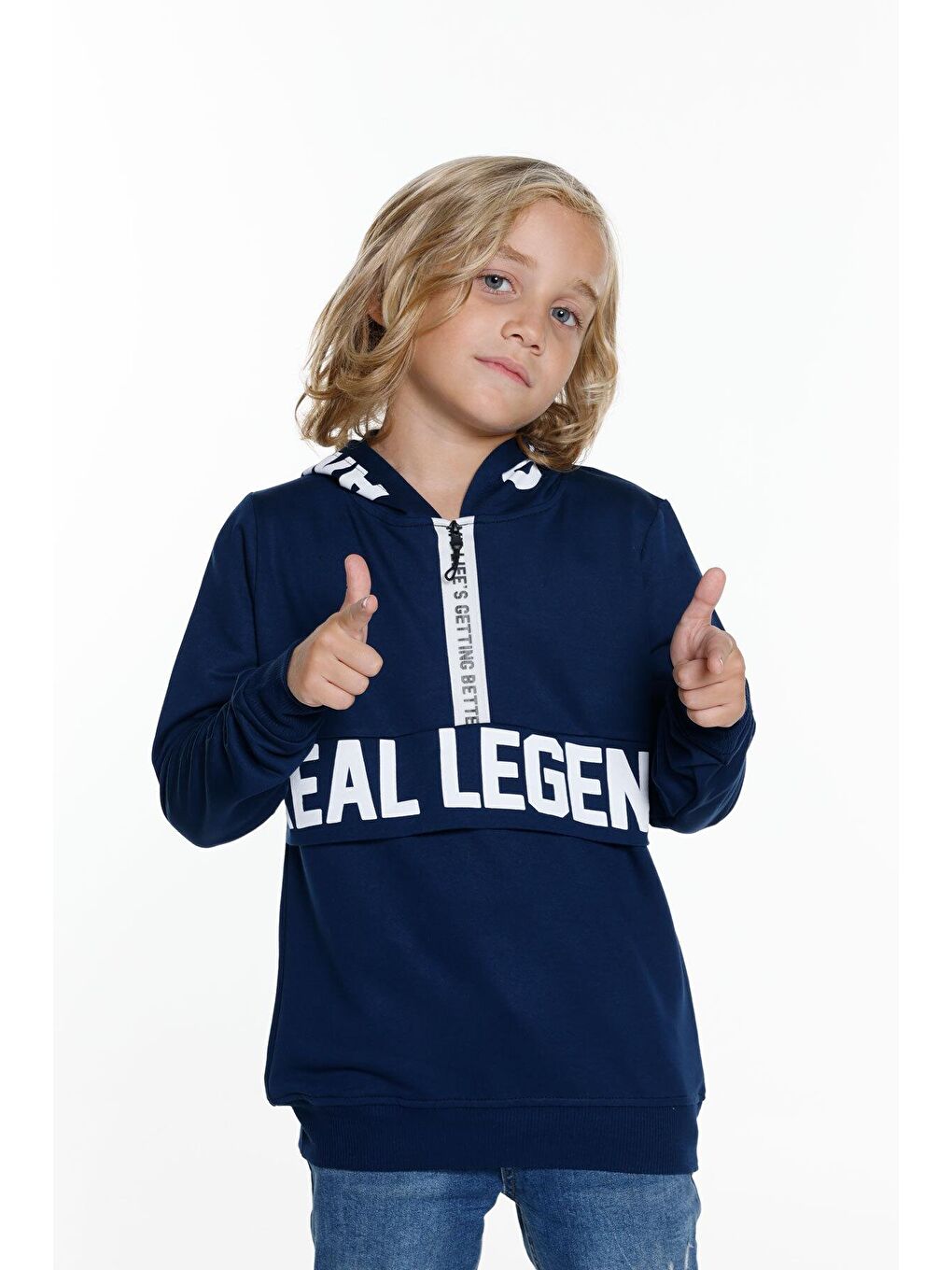 My Serenad Lacivert Erkek Çocuk Kapüşonlu Fermuarlı Sweatshirt 4-14 Yaş 14033