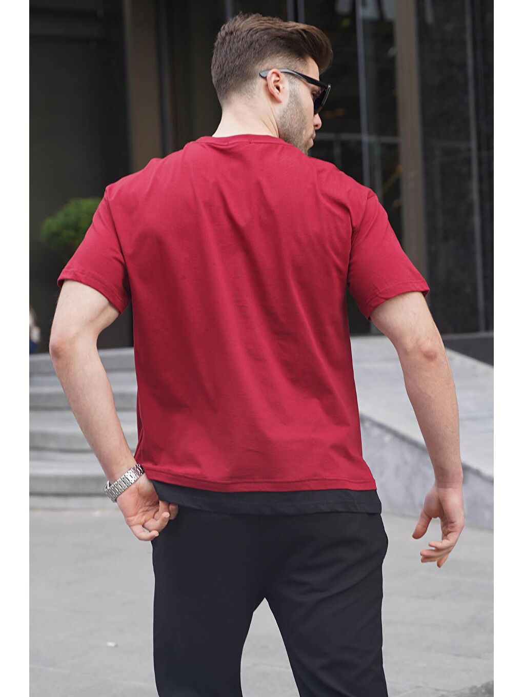 Bordo Parçalı Basic Erkek %100 Pamuk Tişört 6090-1