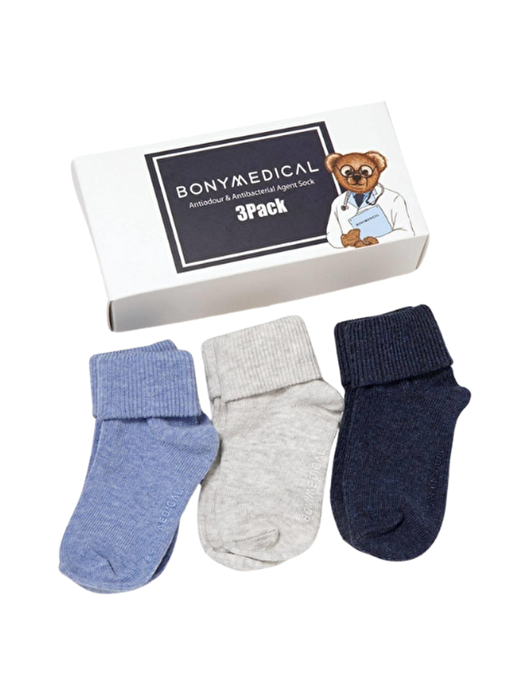 Mavi 3 Lü Paket Medikal Bebek Çorap-1