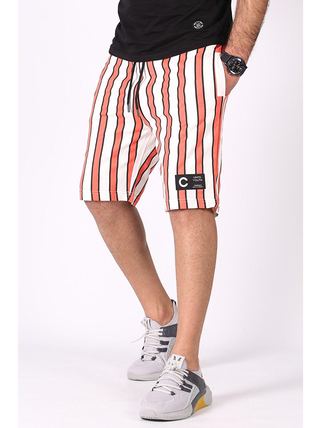 Çizgili Turuncu Günlük Şort 2915-1