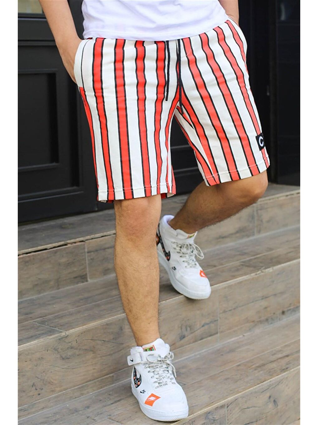 Çizgili Turuncu Günlük Şort 2915-3