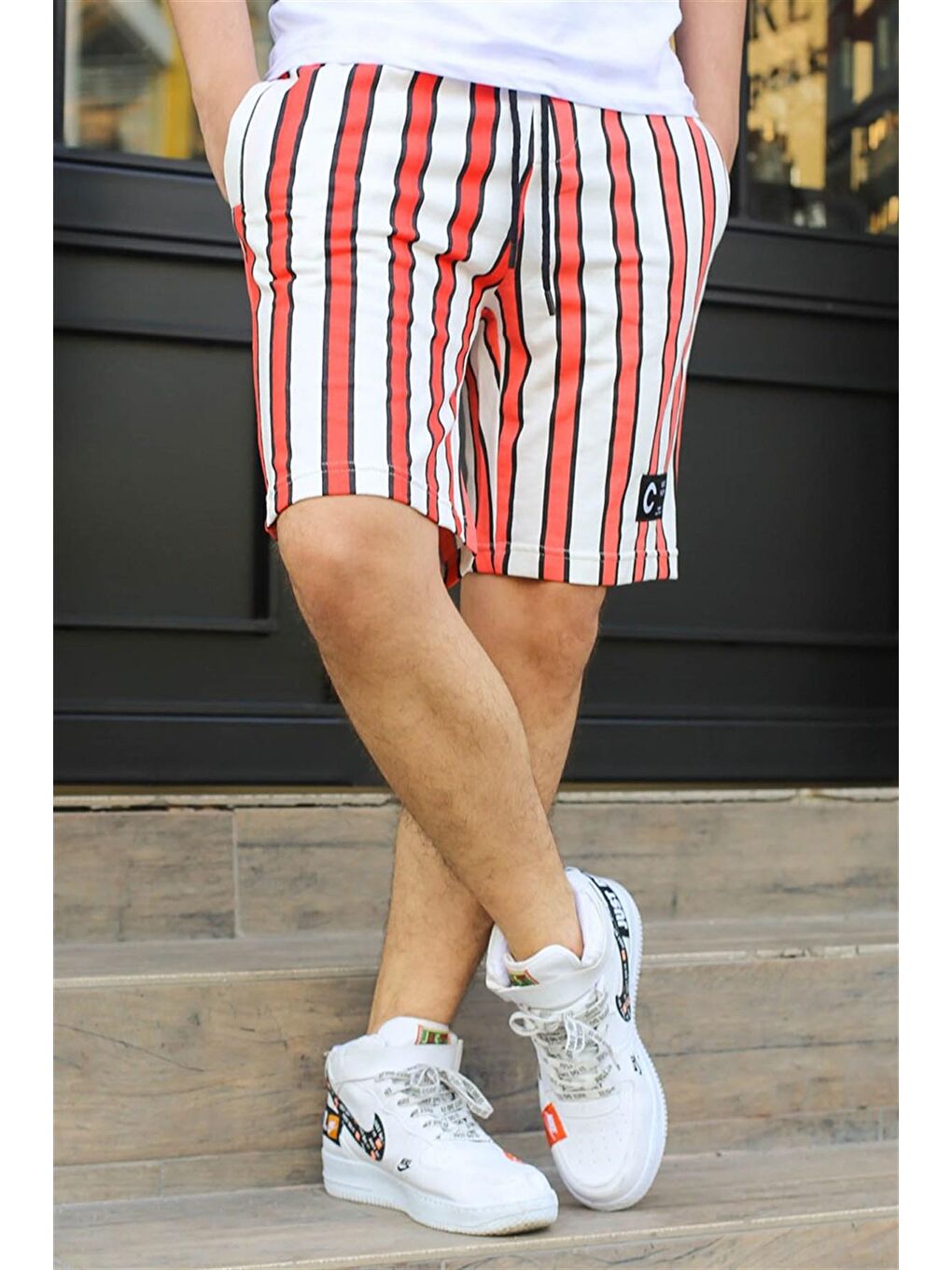 Çizgili Turuncu Günlük Şort 2915-4
