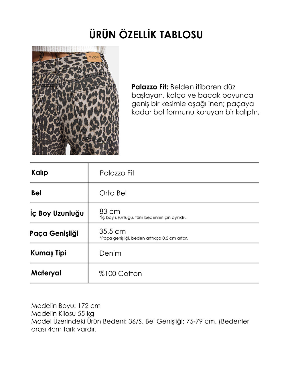 Kahverengi Kadın Leopar 1w6-26 Palazzo Fit Özel Desen Denim Jean-5