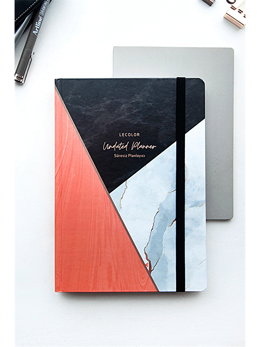 17x24 Süresiz Planlayıcı Ajanda Defter Mermer Pudra