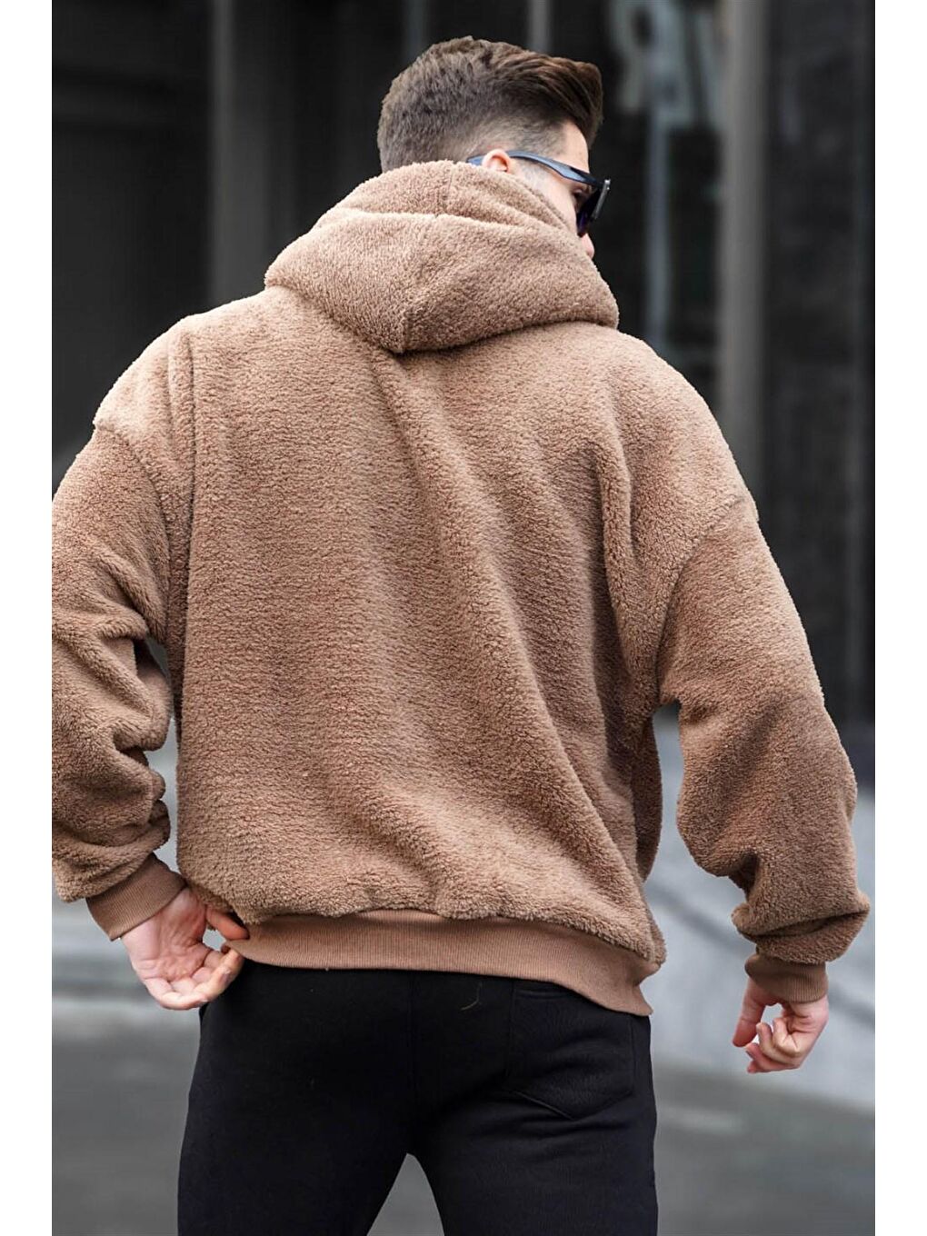 Madmext Kahverengi  Pelüş Over Fit Kapüşonlu Fermuarlı Erkek Sweatshirt 6049 - 1