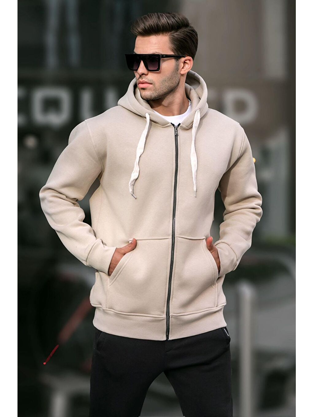 Madmext Bej Kapüşonlu Regular Fit Erkek Sweatshirt 6140