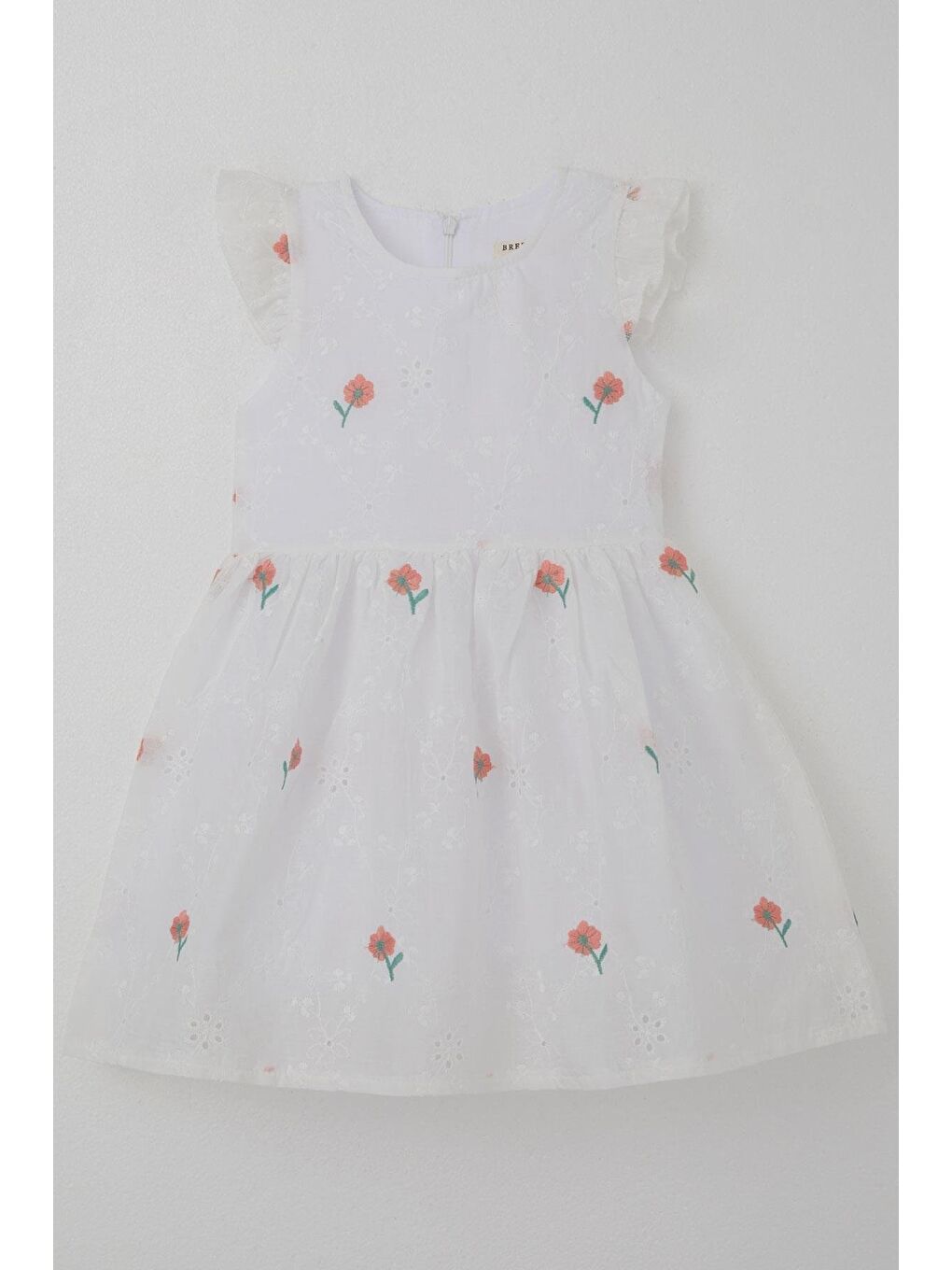 Kız Çocuk Elbise Çiçek Nakışlı Güpür Detaylı Ekru (3-7 Yaş)-4