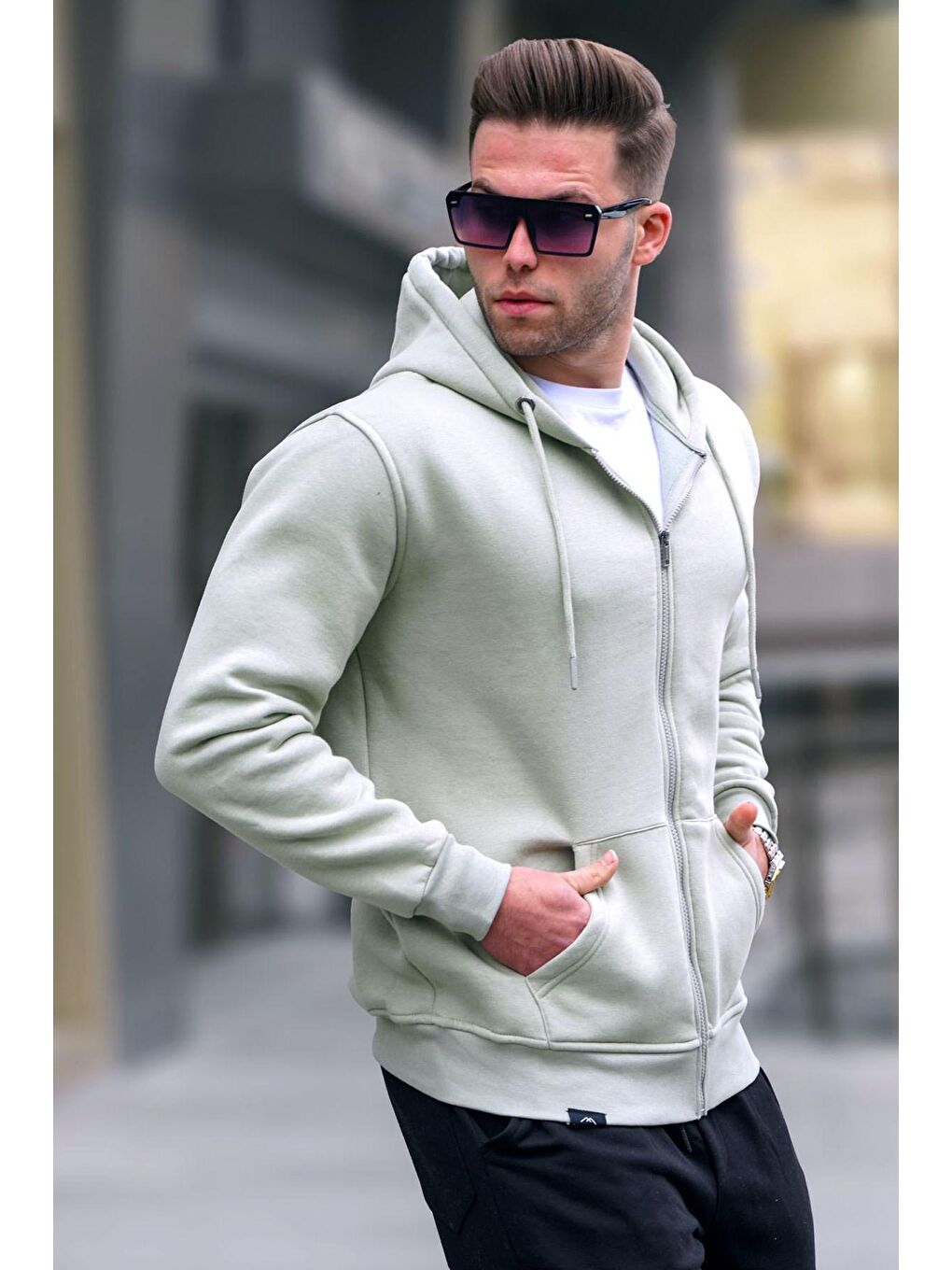 Madmext Nane Yeşili Mint Yeşili Kapüşonlu Regular Fit Erkek Sweatshirt 6033