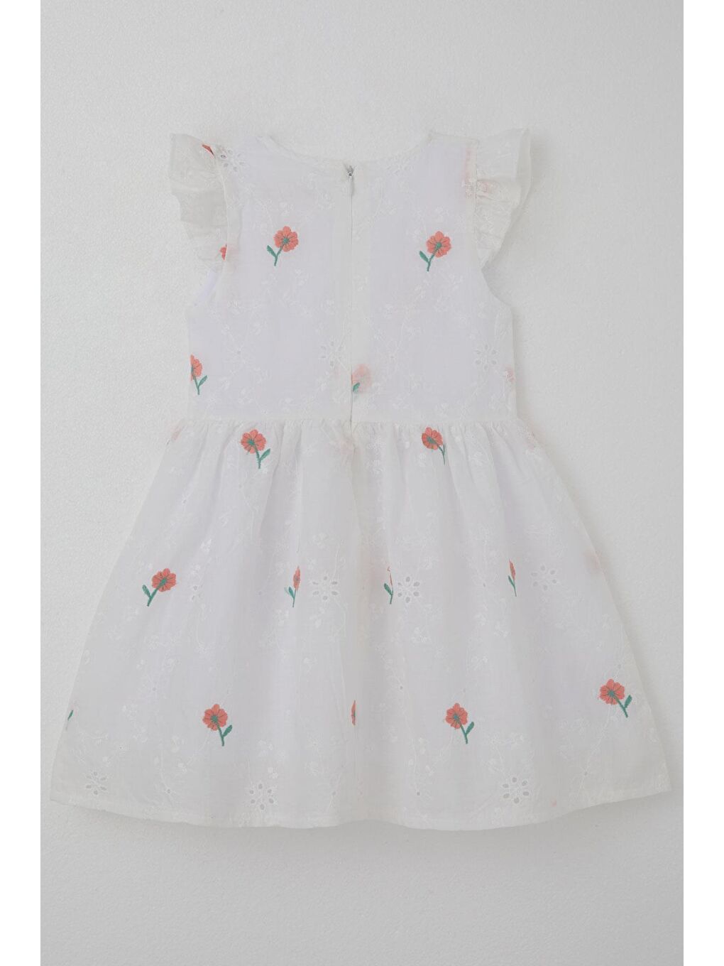 Kız Çocuk Elbise Çiçek Nakışlı Güpür Detaylı Ekru (3-7 Yaş)-5