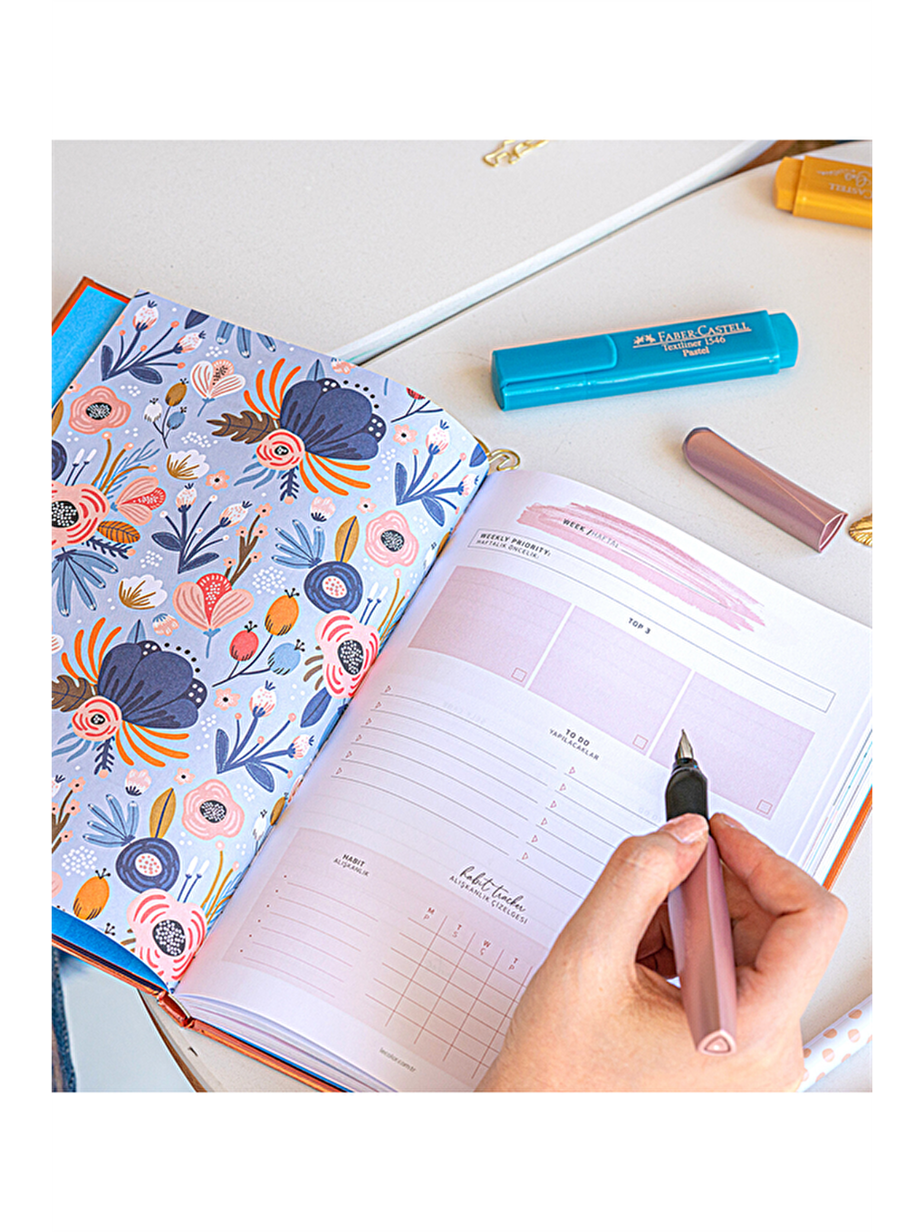 17x24 Süresiz Planlayıcı Ajanda Defter Mermer Pudra-2