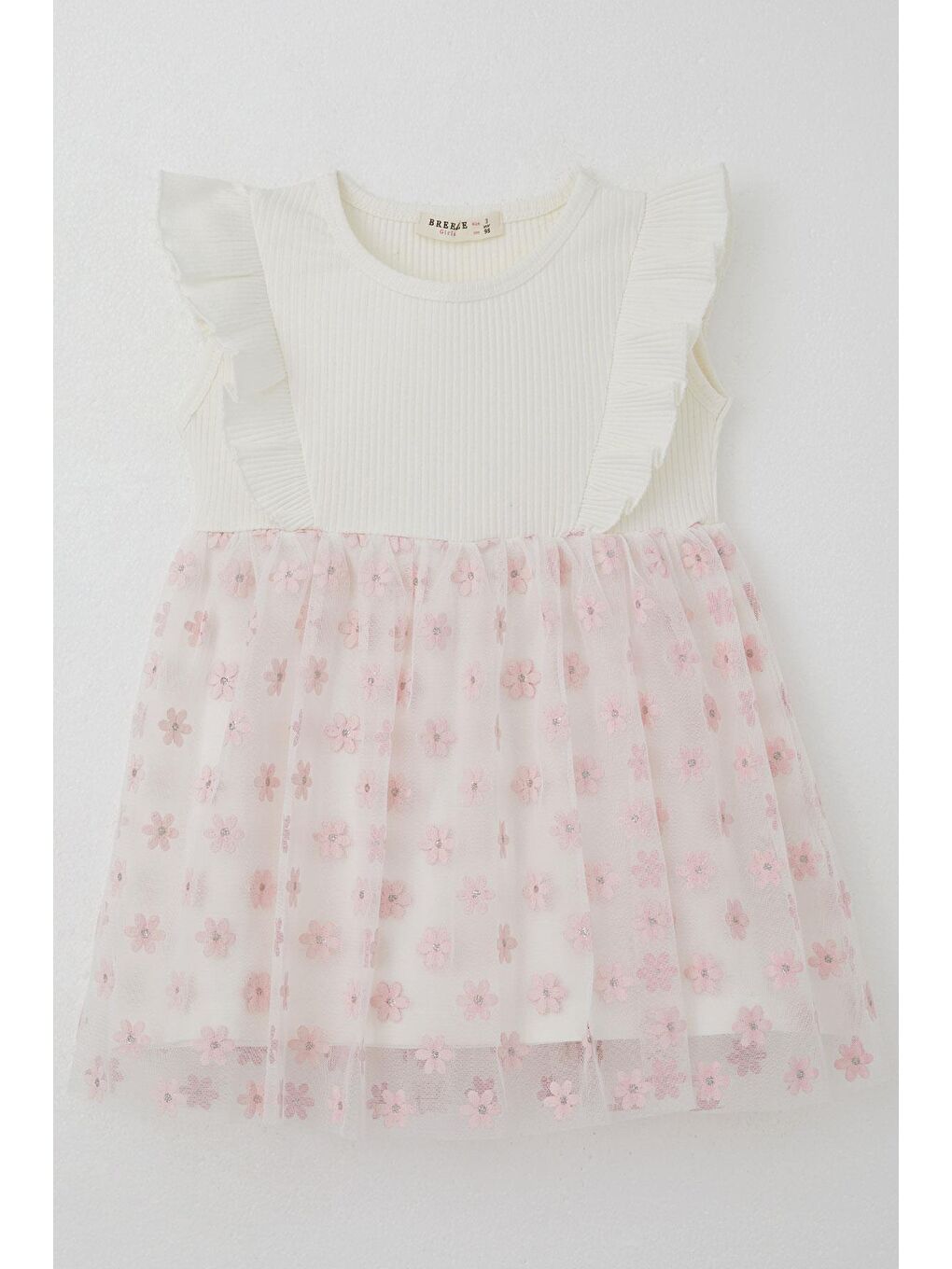 Kız Çocuk Elbise Eteği Çiçekli Tül Detaylı Ekru (3-5 Yaş)-1