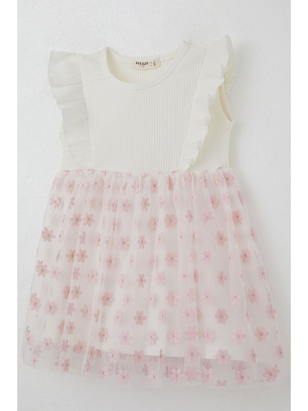Kız Çocuk Elbise Eteği Çiçekli Tül Detaylı Ekru (3-5 Yaş)-3