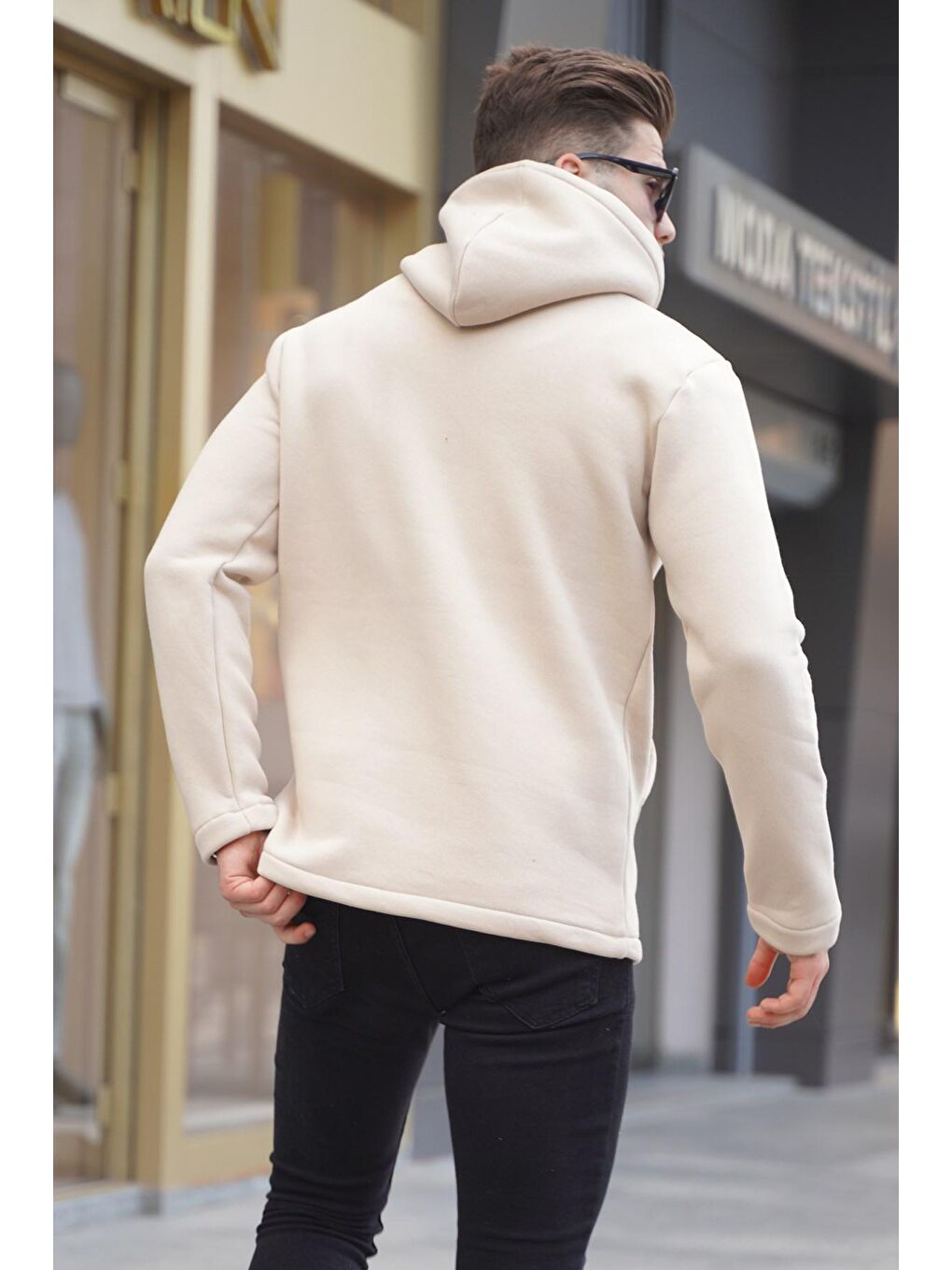 Madmext Bej Fermuar Detaylı Kapüşonlu Basic Sweatshirt 6005 - 1