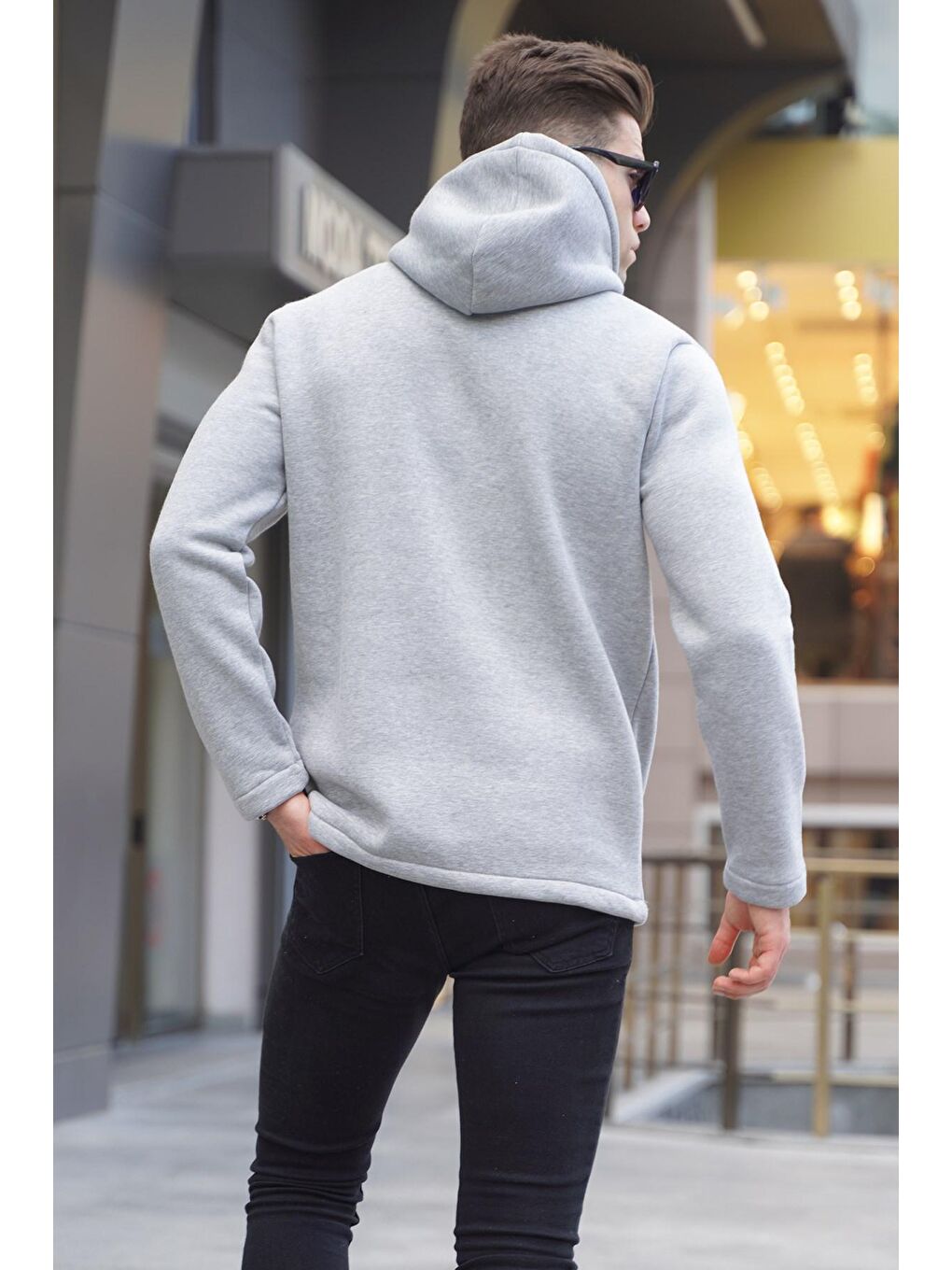 Madmext Gri Fermuar Detaylı Kapüşonlu Basic Sweatshirt 6005 - 1