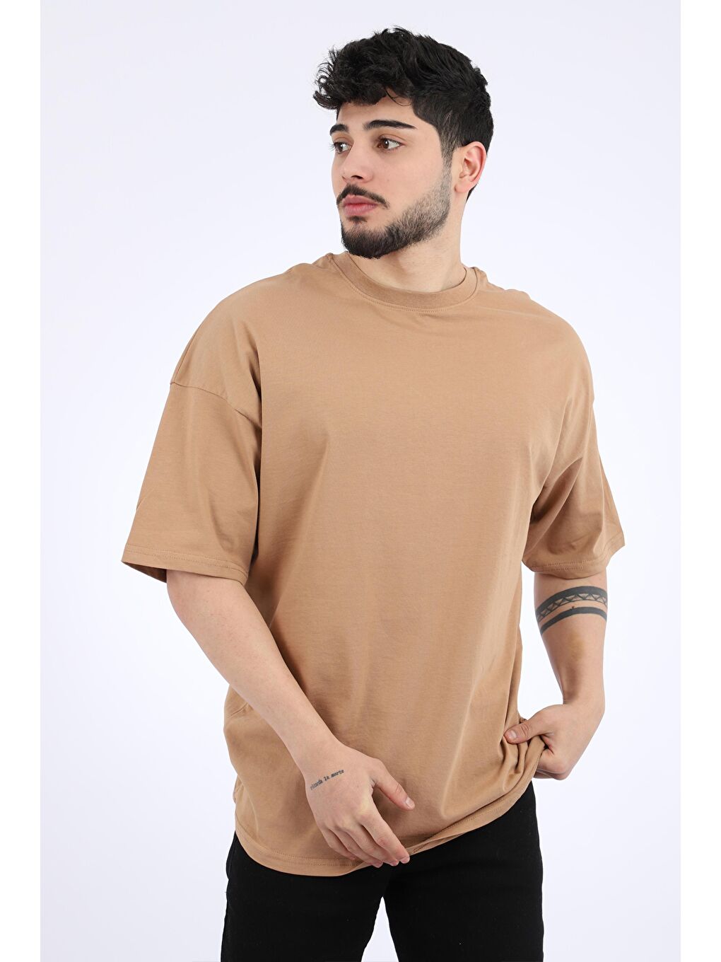 Kahverengi Düz Basic Oversize %100 Pamuk Tişört BLD