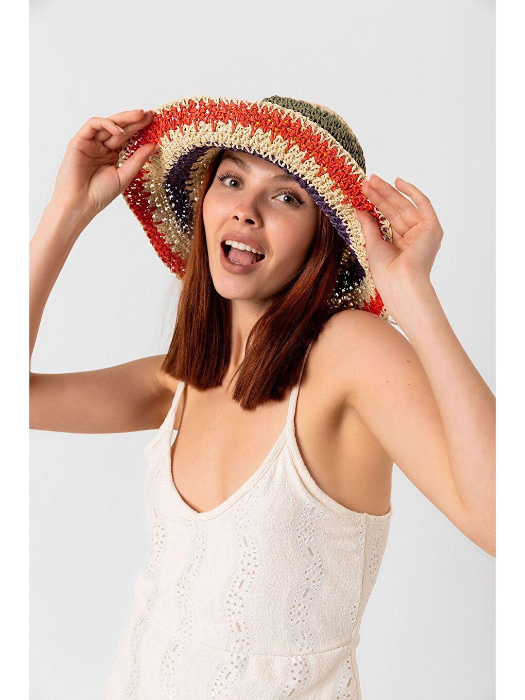 Bej El Örgüsü Hasır Şapka Hsr2066-1