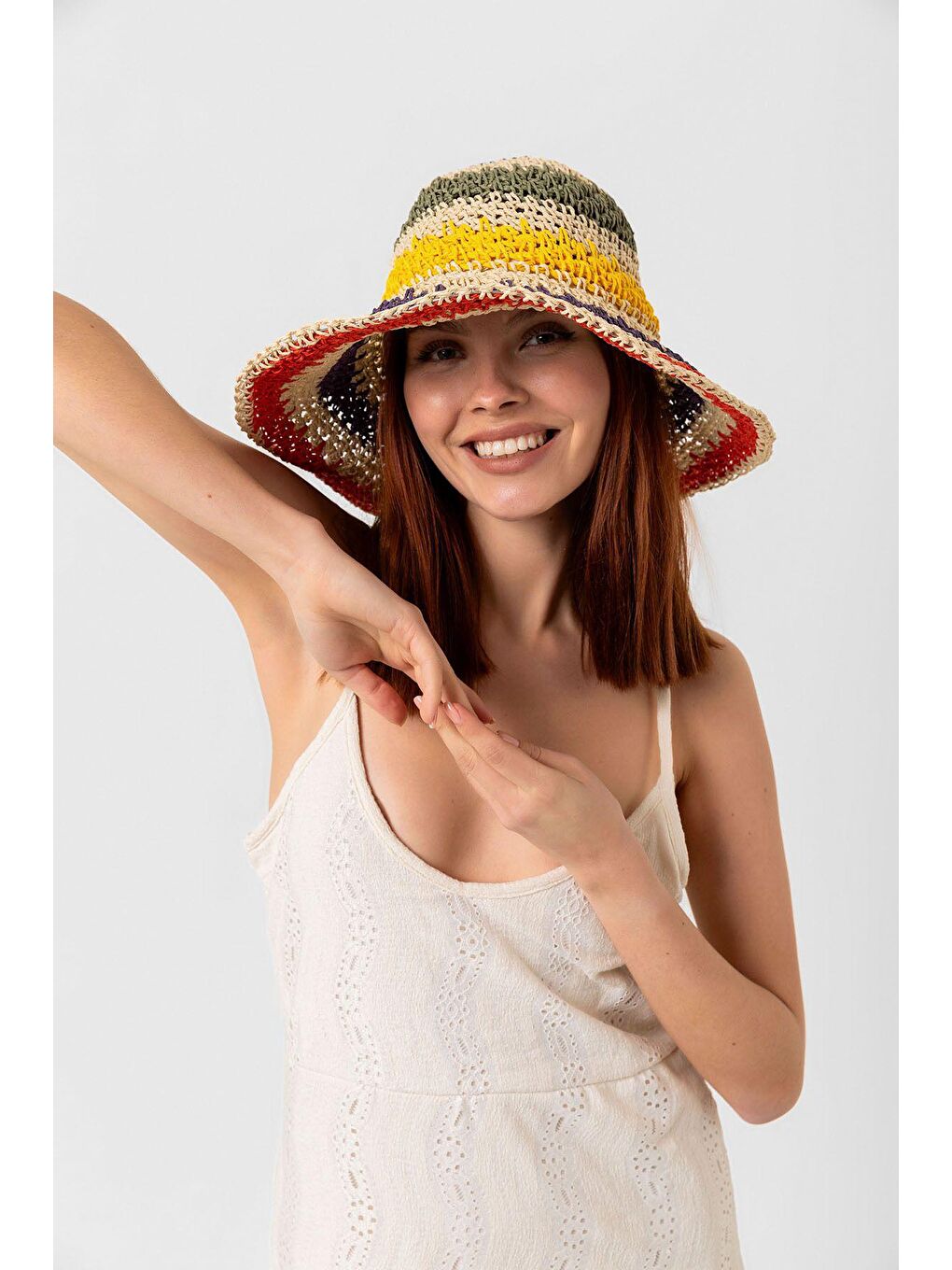 Bej El Örgüsü Hasır Şapka Hsr2066-2