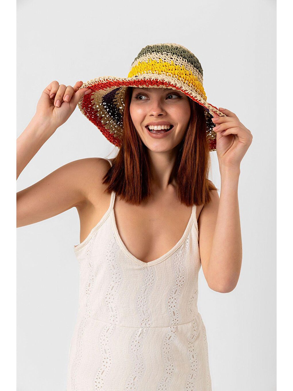 Bej El Örgüsü Hasır Şapka Hsr2066-3