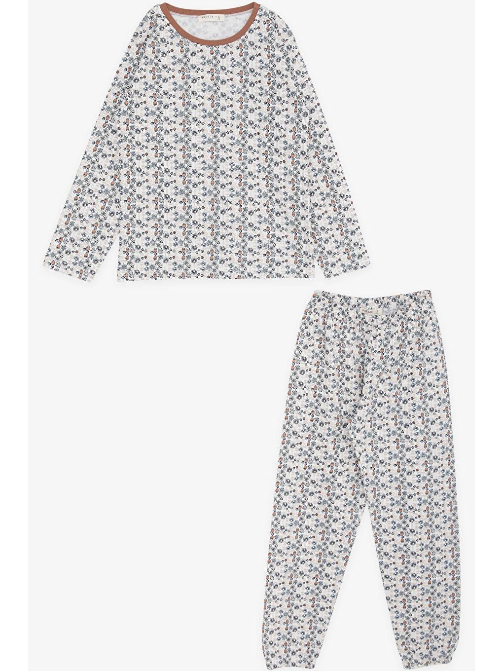 Kız Çocuk Pijama Takımı Çiçek Desenli Ekru (4-7 Yaş)
