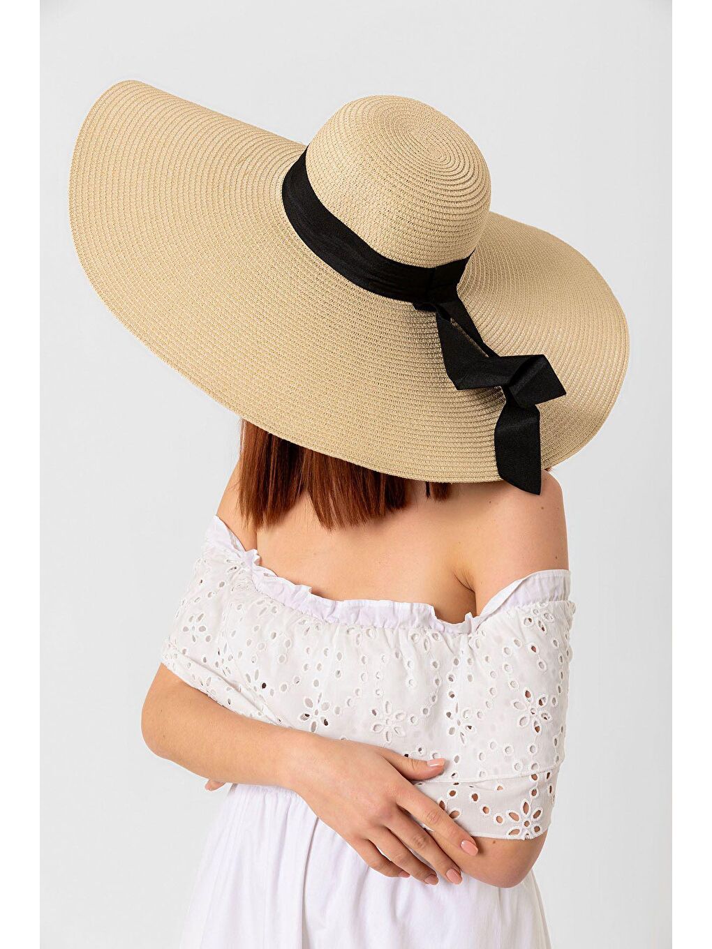 Bej Kurdelalı Ekstra Geniş Hasır Şapka Hsr2039 Kutulu Gönderim-1