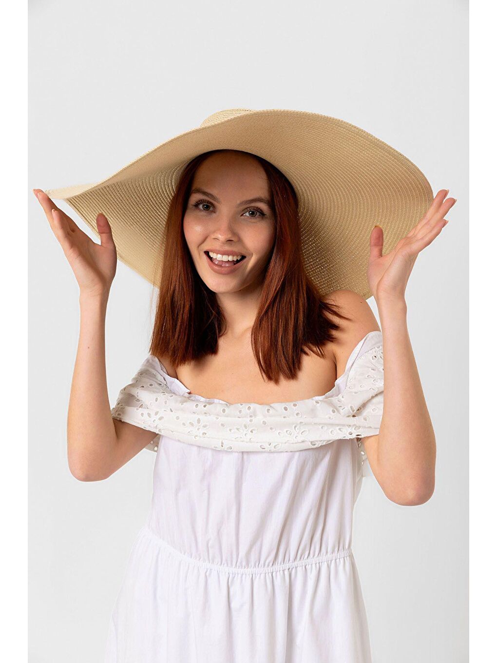 Bej Kurdelalı Ekstra Geniş Hasır Şapka Hsr2039 Kutulu Gönderim-3