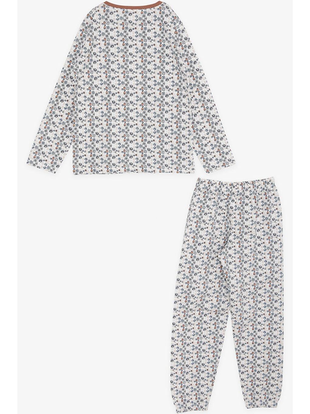 Kız Çocuk Pijama Takımı Çiçek Desenli Ekru (4-7 Yaş)-1