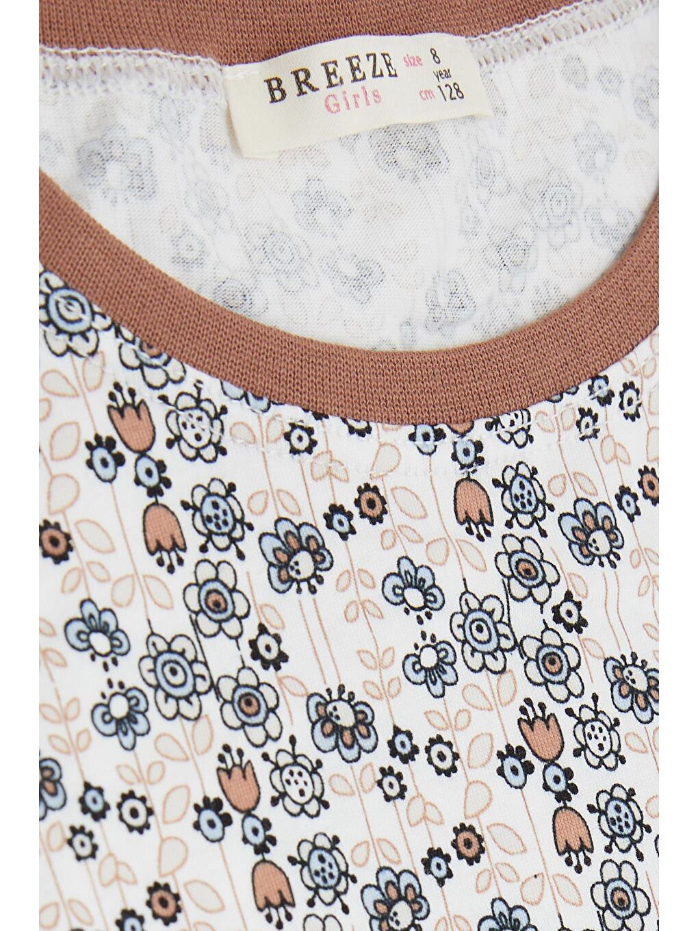 Kız Çocuk Pijama Takımı Çiçek Desenli Ekru (4-7 Yaş)-4