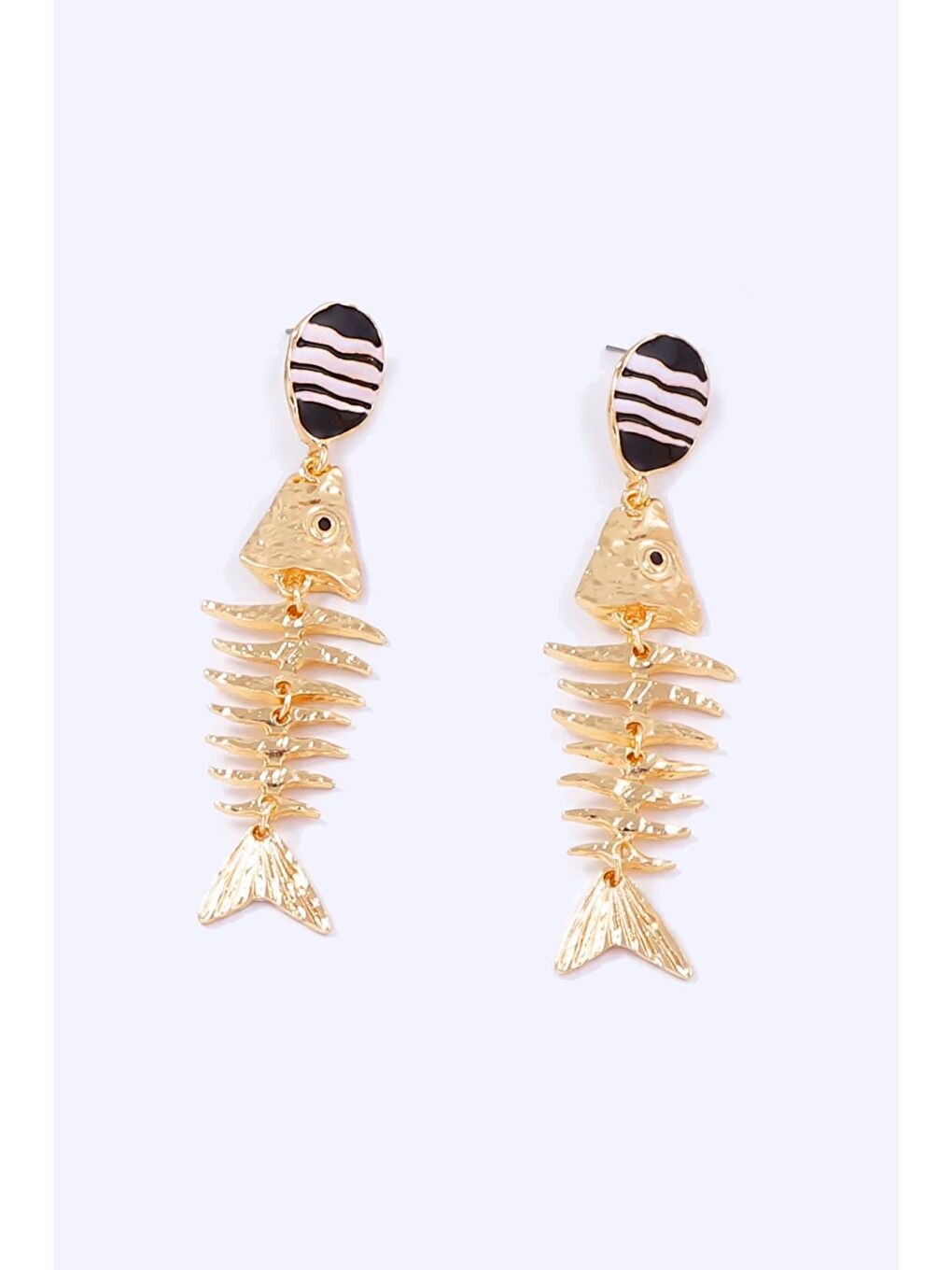 Sarı Metal Fisbone Balık Küpe-3