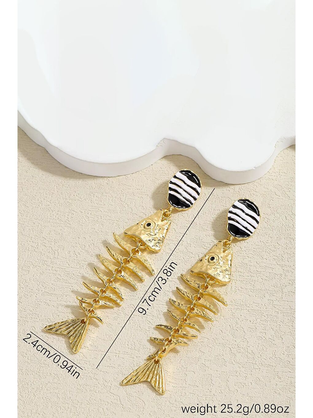 Sarı Metal Fisbone Balık Küpe-4