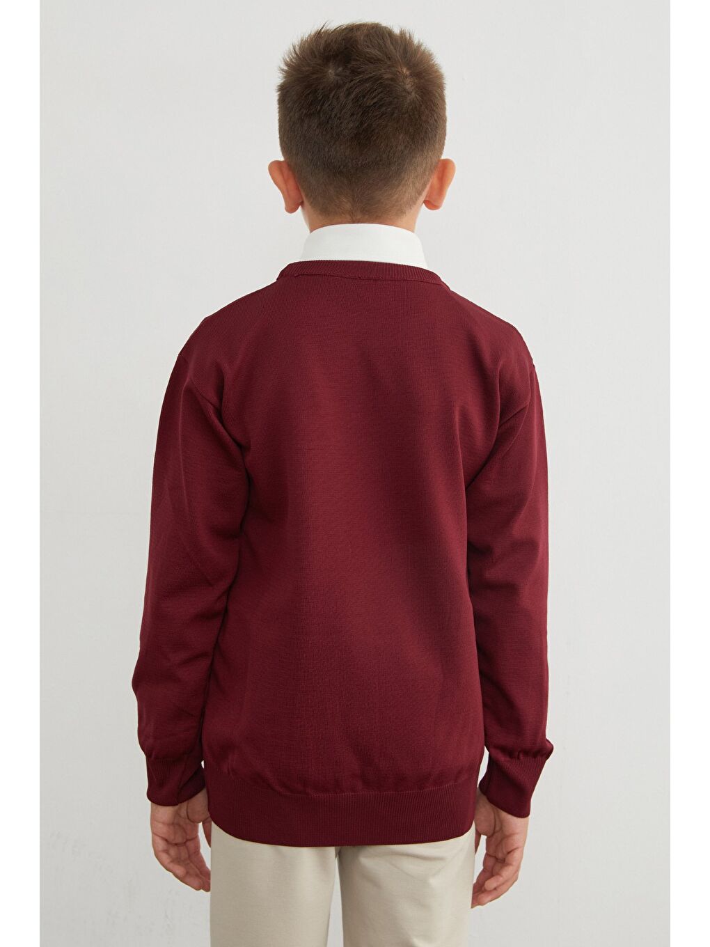 Bordo Basic Bisiklet Yaka Erkek Çocuk Triko Kazak-2