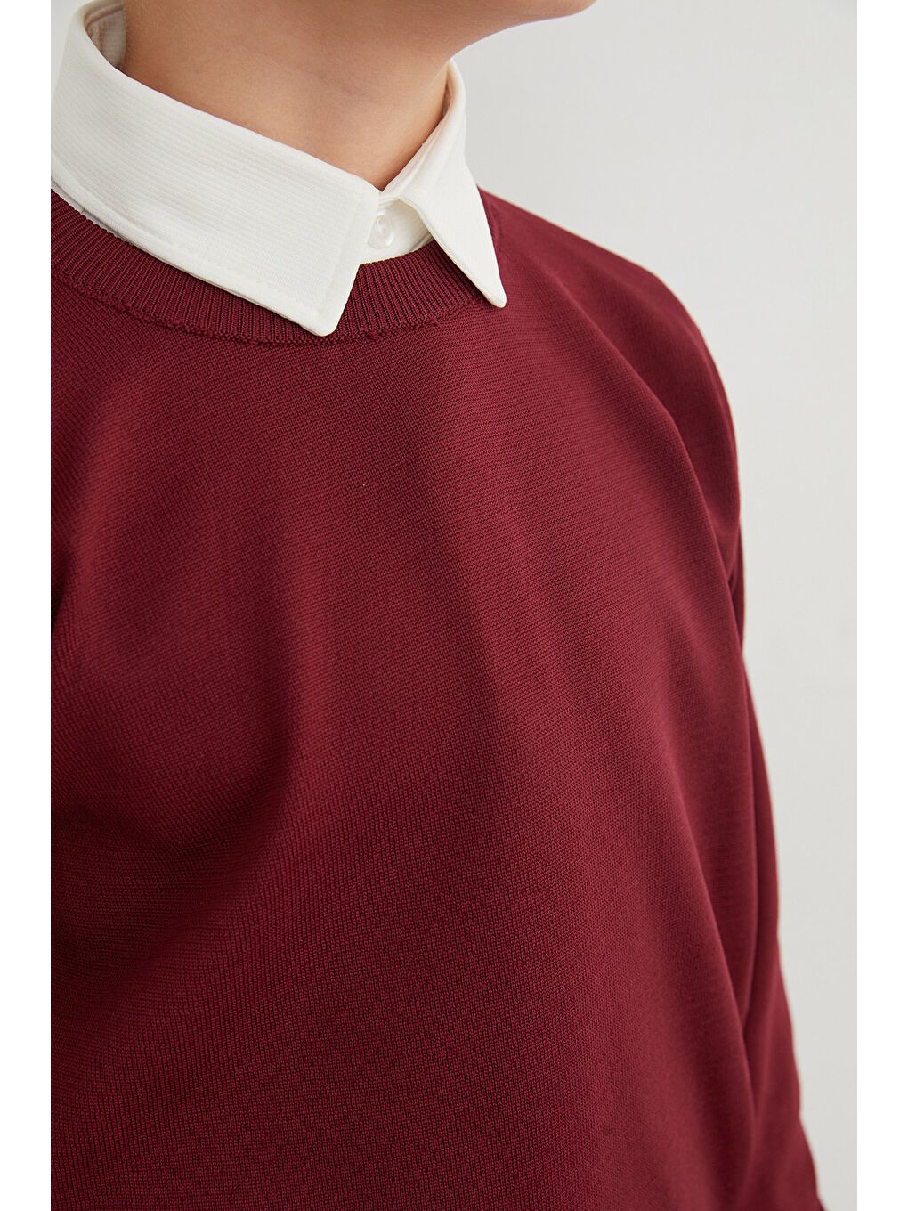 Bordo Basic Bisiklet Yaka Erkek Çocuk Triko Kazak-4