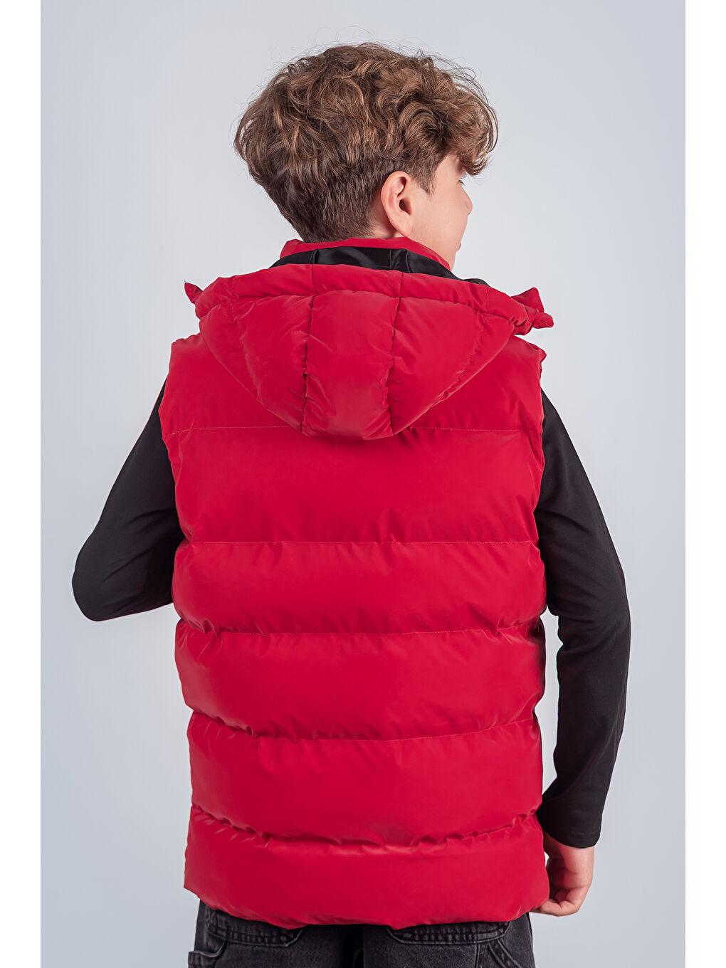 Kırmızı Kapüşonlu Erkek Çocuk Nova Kumaş Şişme Yelek YLK 2626-2