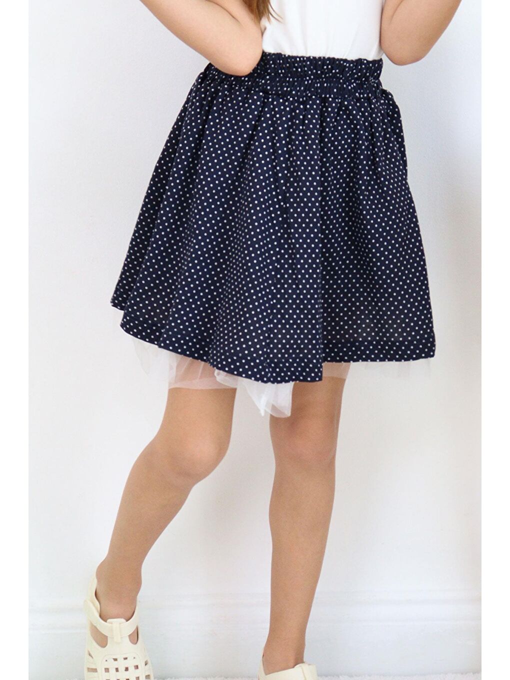 Kız Çocuk Etek Puantiye Desenli Tüllü Lacivert (3-10 Yaş)-1