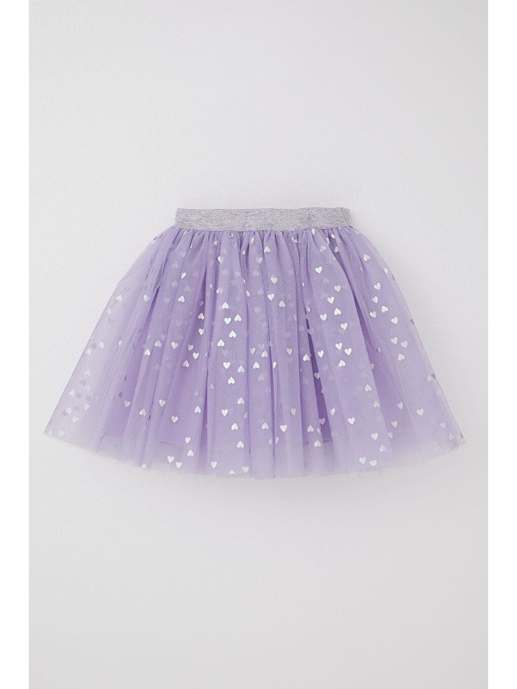 Kız Çocuk Tütü Etek Simli Kalp Desenli Beli Lastikli Lila (5-10 Yaş)-5