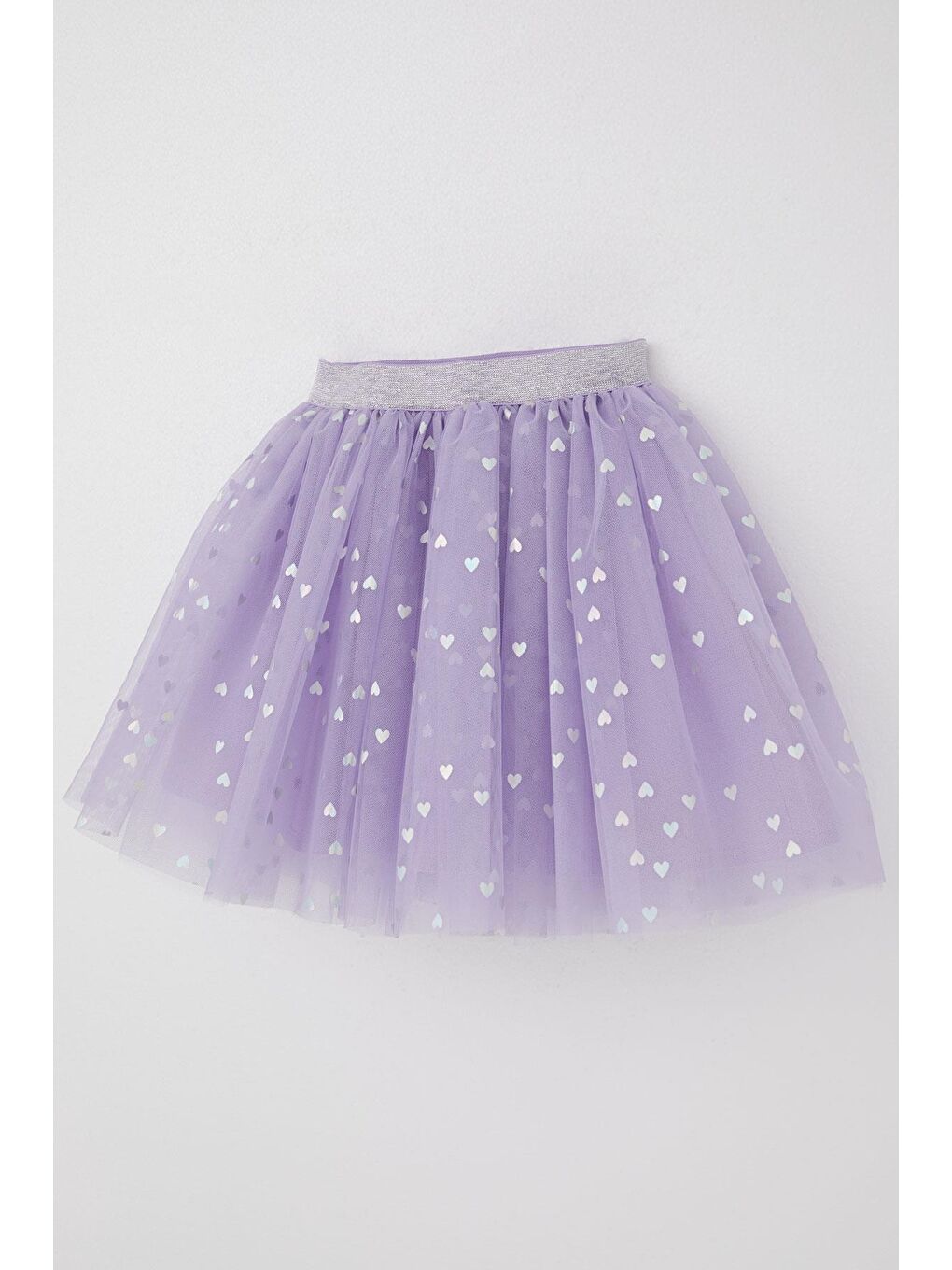 Kız Çocuk Tütü Etek Simli Kalp Desenli Beli Lastikli Lila (5-10 Yaş)-6