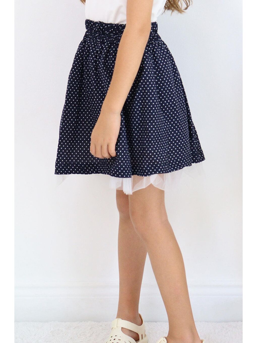 Kız Çocuk Etek Puantiye Desenli Tüllü Lacivert (3-10 Yaş)-2