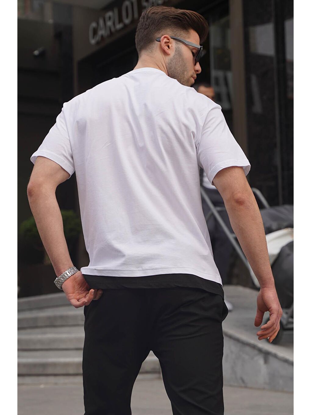 Beyaz Parçalı Basic Erkek %100 Pamuk Tişört 6090-1