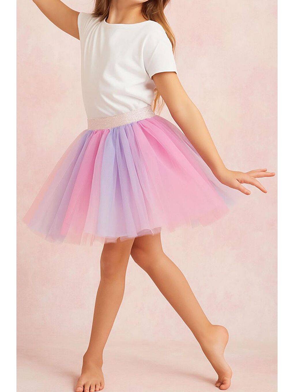 Kız Çocuk Tütü Etek Renkli Tüllü Karışık Renk (5-10 Yaş)