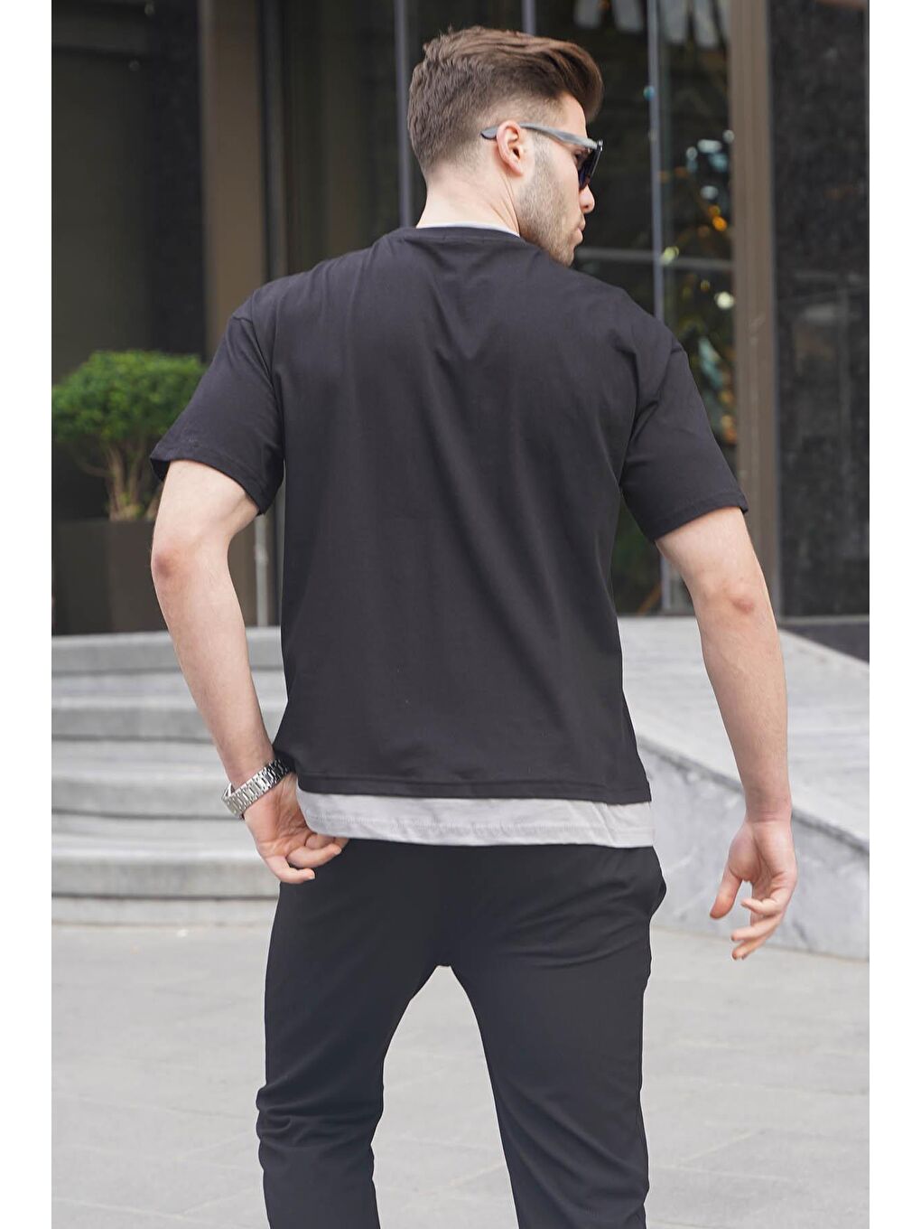 Siyah Parçalı Basic Erkek Tişört 6090-1