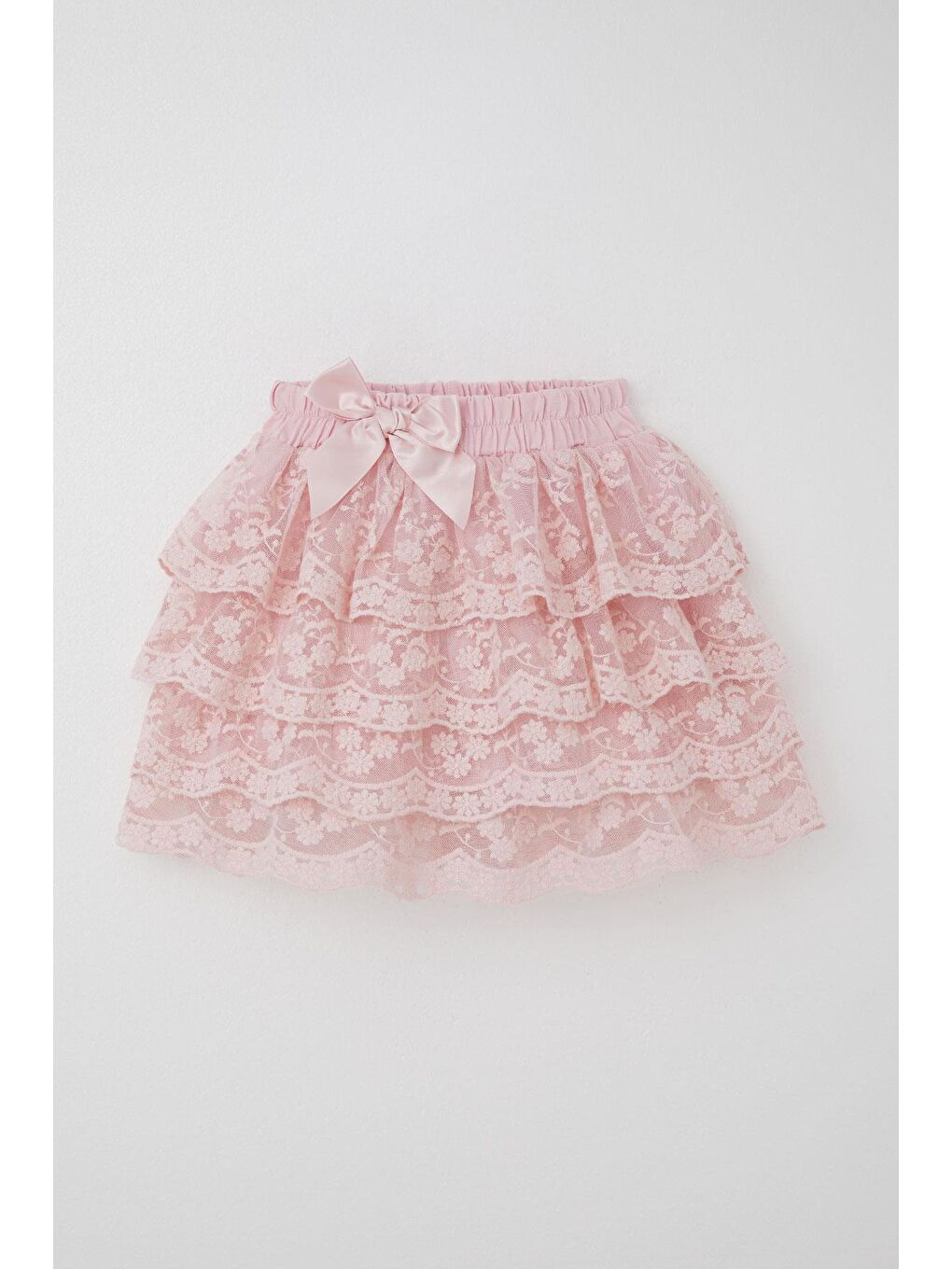 Kız Çocuk Etek Güpürlü Fiyonk Aksesuarlı Nakışlı Pembe (5-10 Yaş)-2