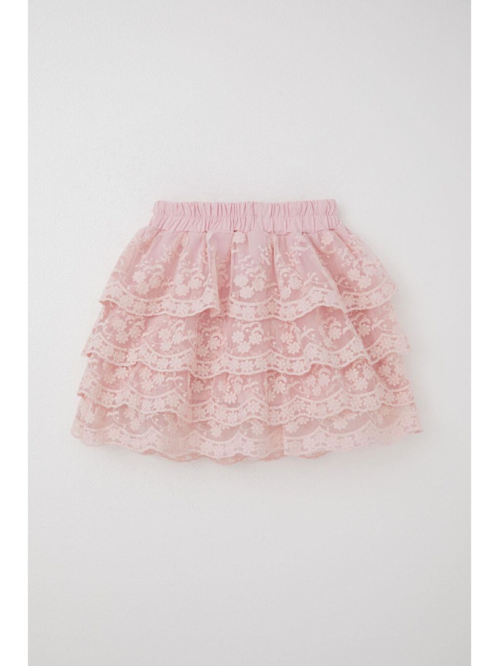 Kız Çocuk Etek Güpürlü Fiyonk Aksesuarlı Nakışlı Pembe (5-10 Yaş)-3