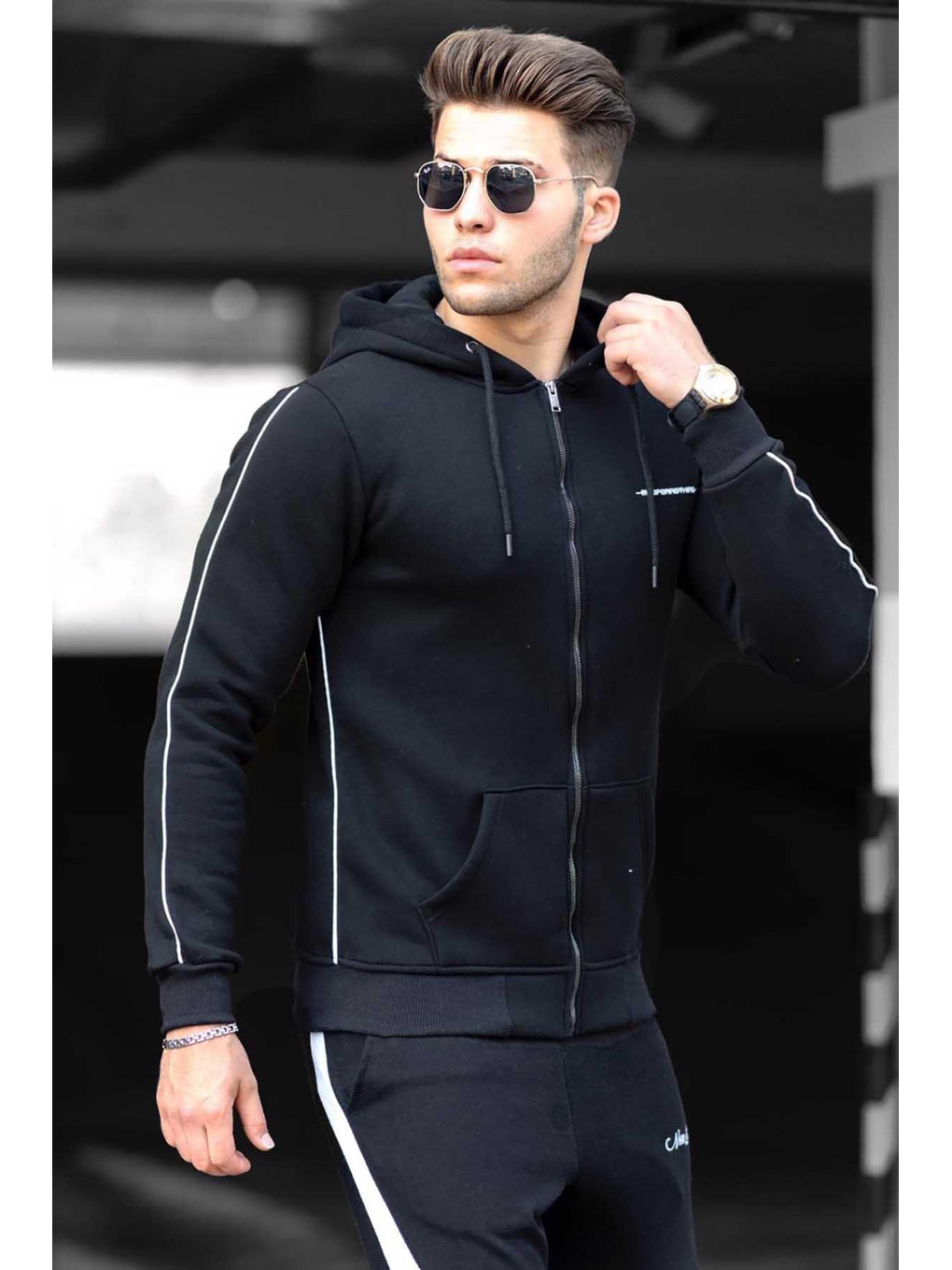 Siyah Kapüşonlu Erkek Fermuarlı Sweatshirt Hırka 4741