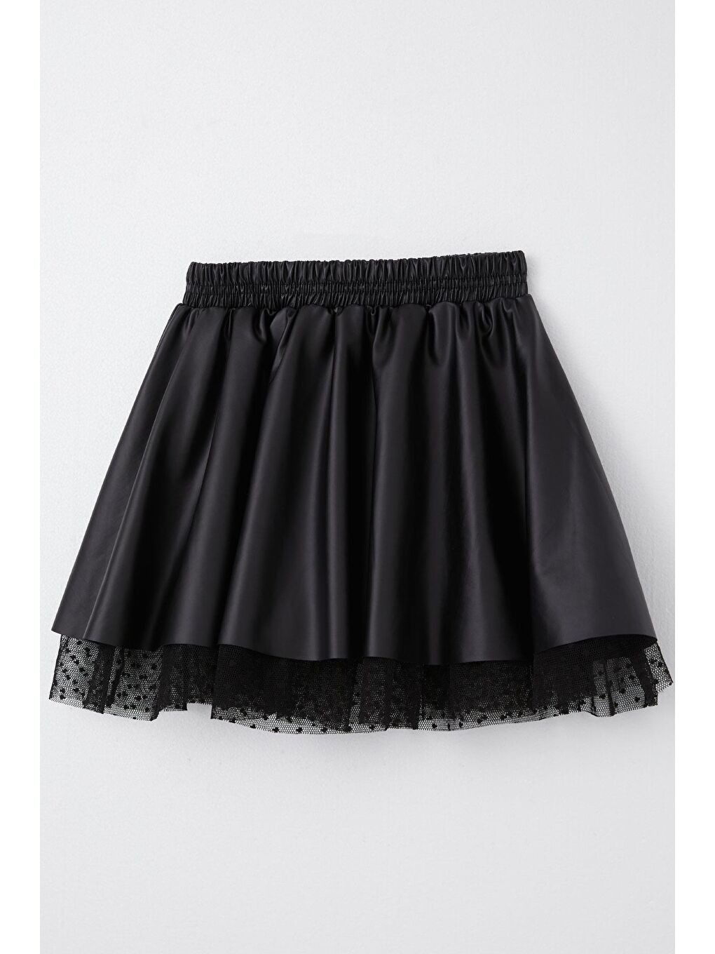 Kız Çocuk Suni Deri Etek Tüllü Beli Lastikli Siyah (8-12 Yaş)-4