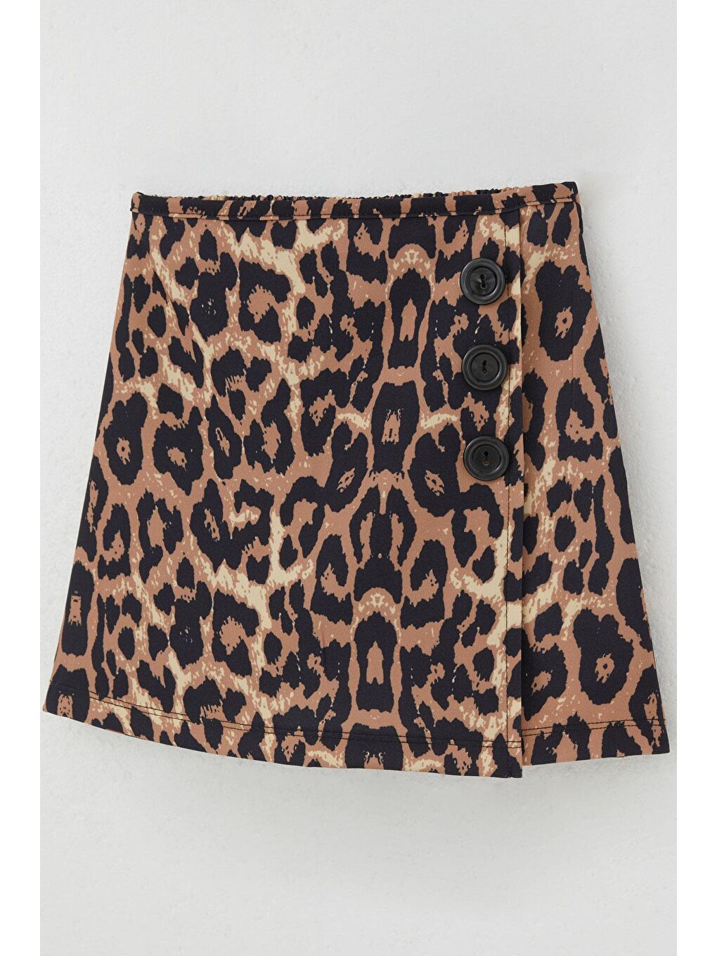 Kız Çocuk Şort Etek Leopar Desenli Düğme Aksesuarlı Kahverengi (6-12 Yaş)-6