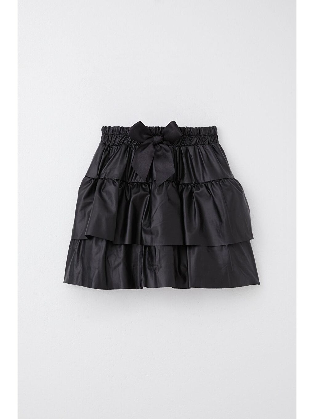 Kız Çocuk Deri Etek Kat Kat Fiyonklu Siyah (5-10 Yaş)-1