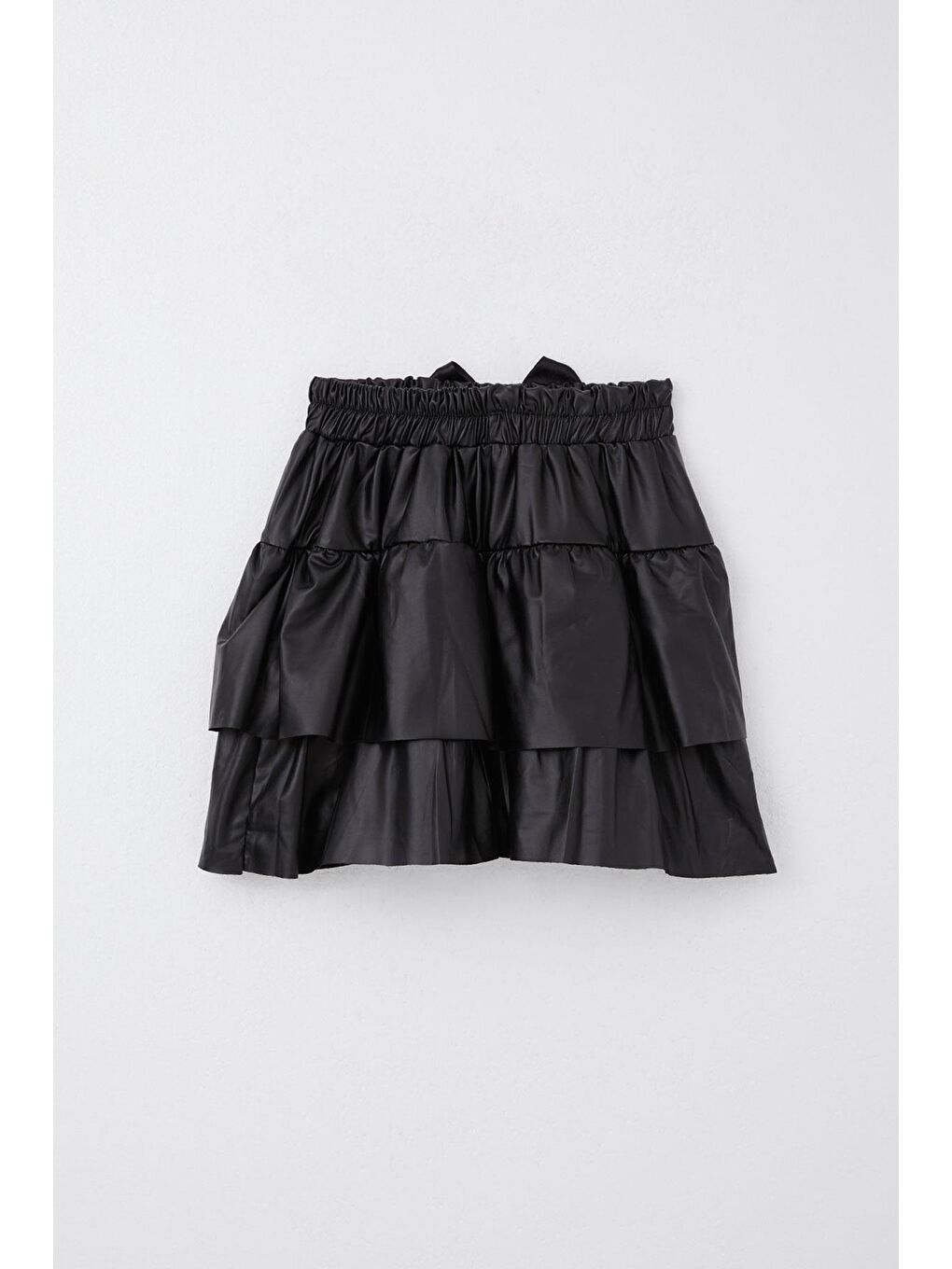 Kız Çocuk Deri Etek Kat Kat Fiyonklu Siyah (5-10 Yaş)-2