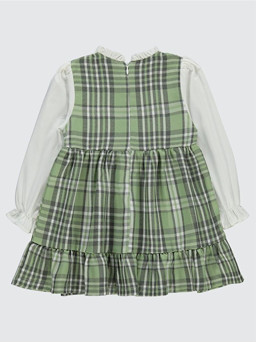 Yeşil Girls Yakası Fırfırlı 2-5 Yaş Elbise